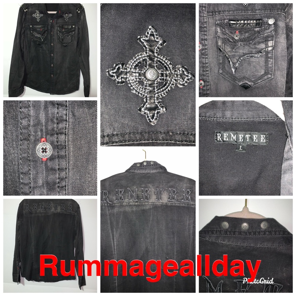Remetee Large Black Long Sleeve-button Up Shirt
